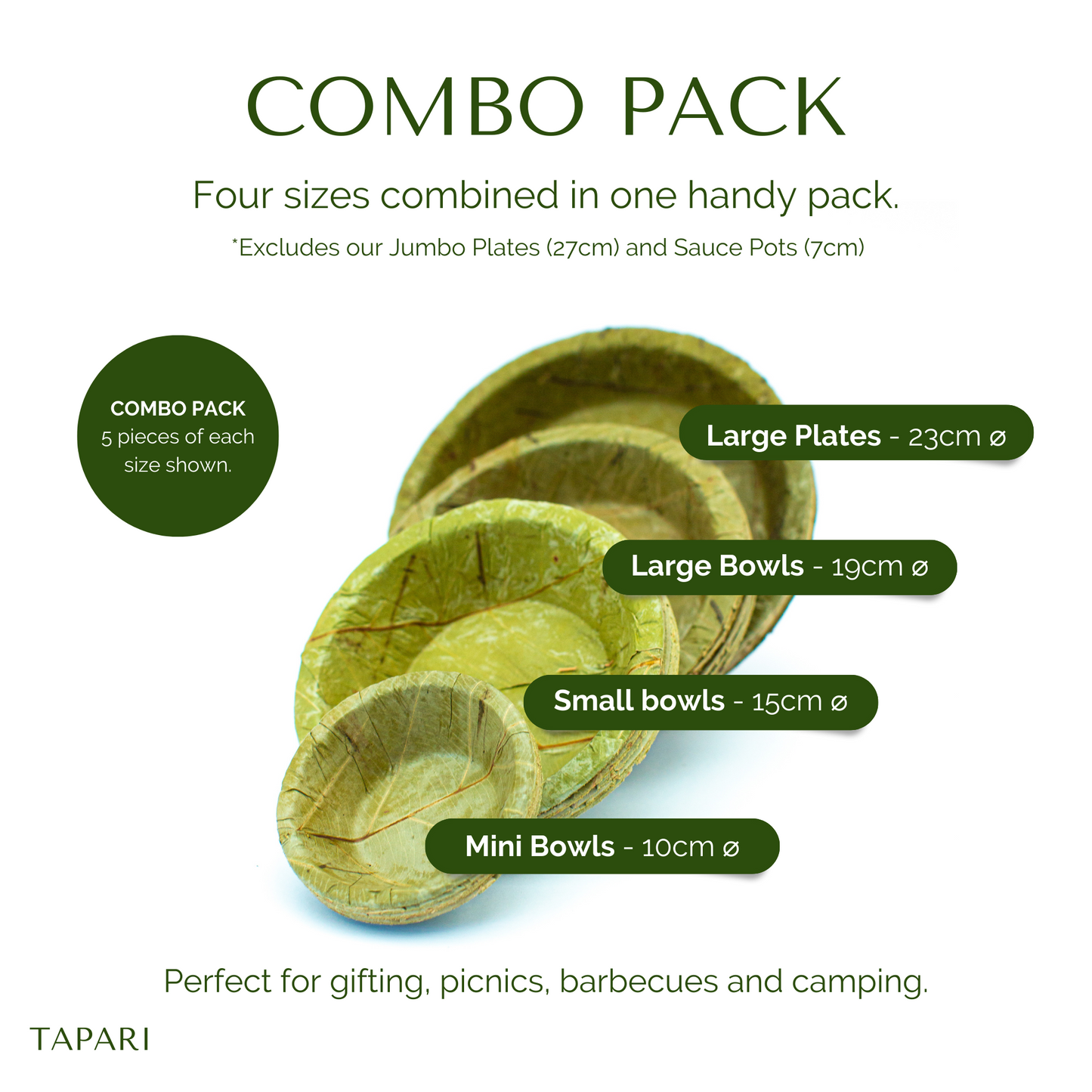 Sal Leaf Combo Pack - 4 Sizes - Pack of 20 (5pcs of each)